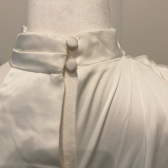 New! Lulu's Distinctive Charm White Satin Asymmetrical Midi Dress 16684 - Picture 2 of 16